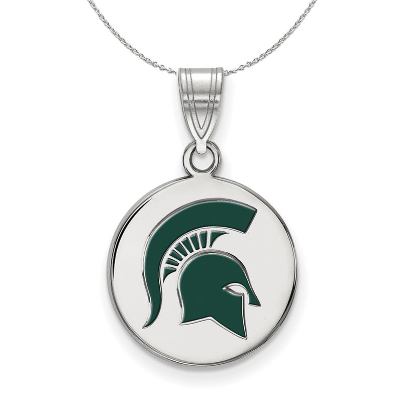 Sterling Silver Michigan State Medium Enamel Disc Necklace - 20 In